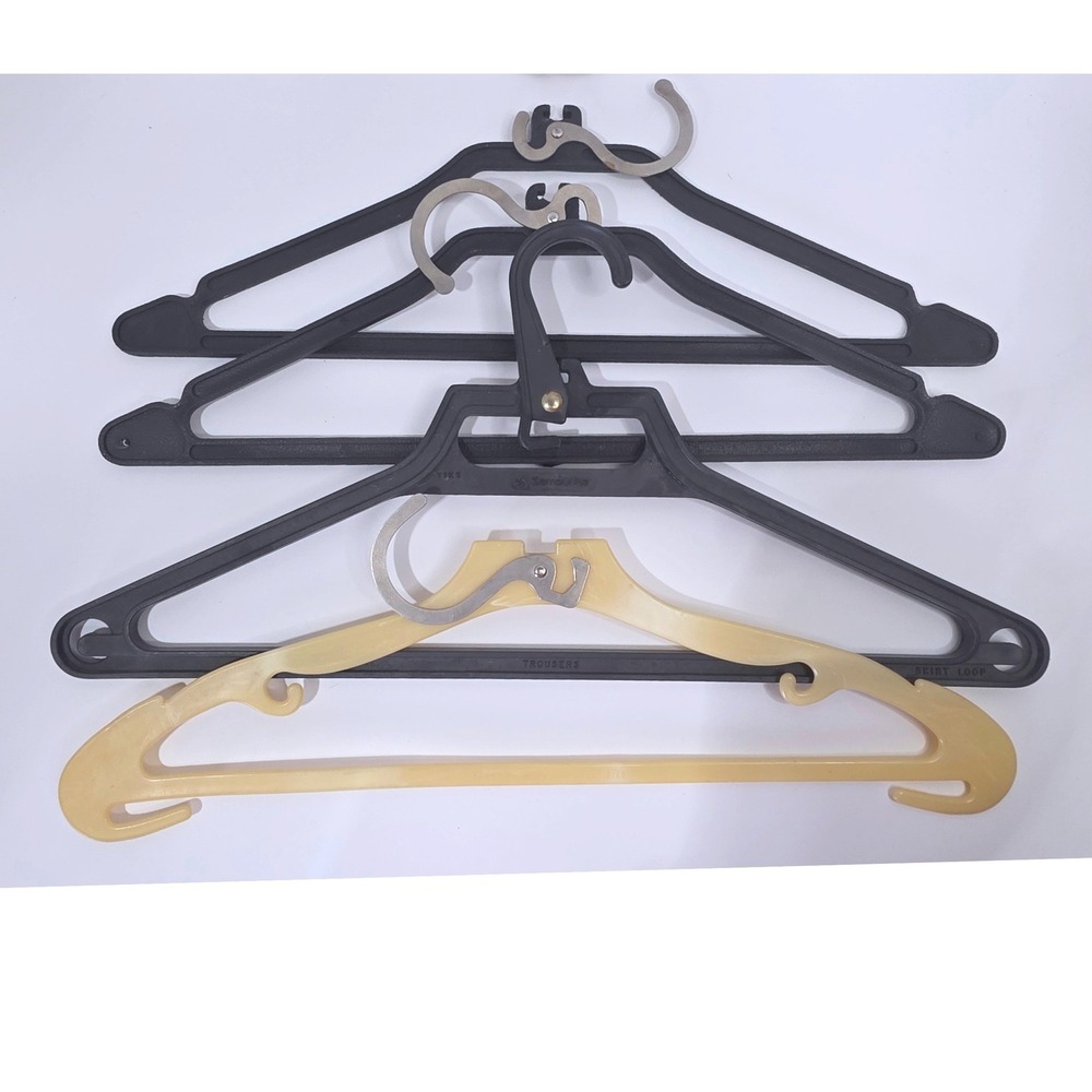 Vintage Samsonite American Tourister Travel Hangers Set of 4 Black Cream Plastic